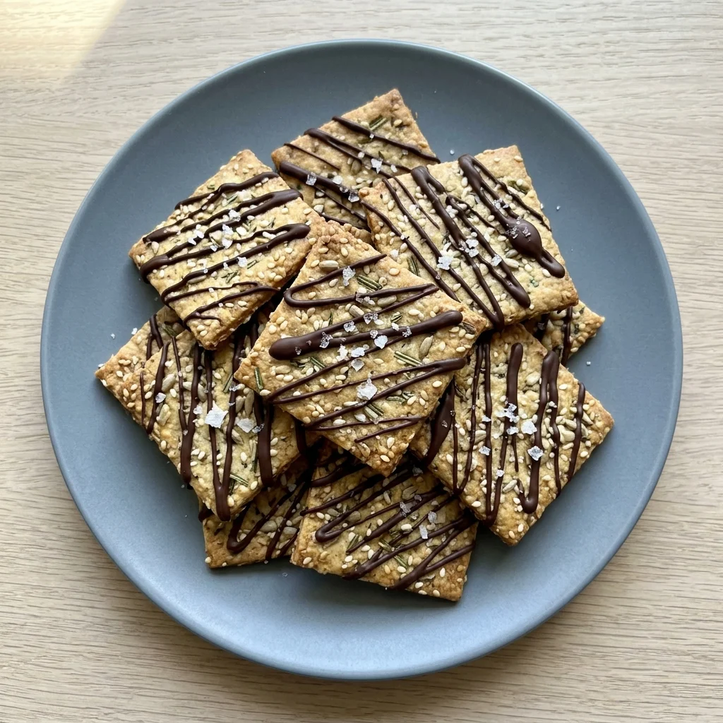Rosemary Seed Crackers with Dark Chocolate Drizzle and Sea Salt