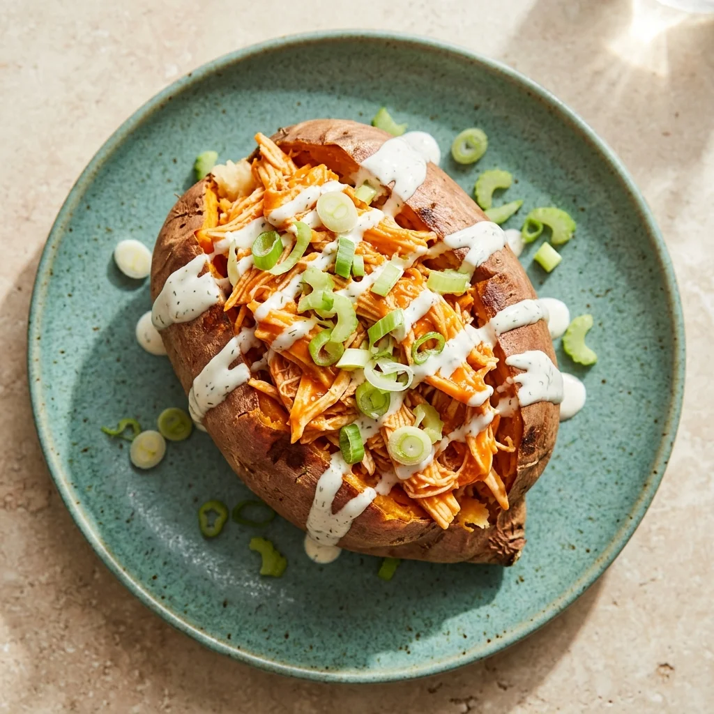 Dairy Free Buffalo Chicken Stuffed Sweet Potatoes