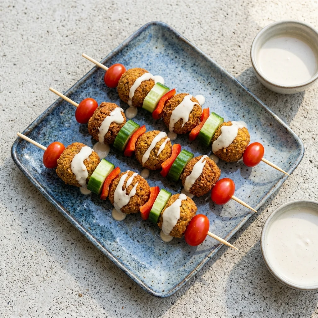 Vegan Falafel Skewers with Tahini Sauce