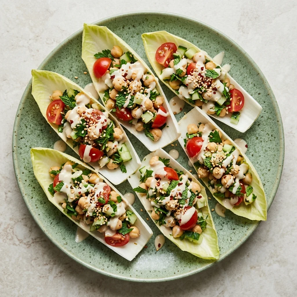 Vegan Endive Boats with Tahini Sauce and Herbs