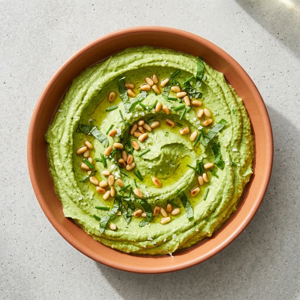 Vegan Green Goddess Hummus with Toasted Pine Nuts and Herbs