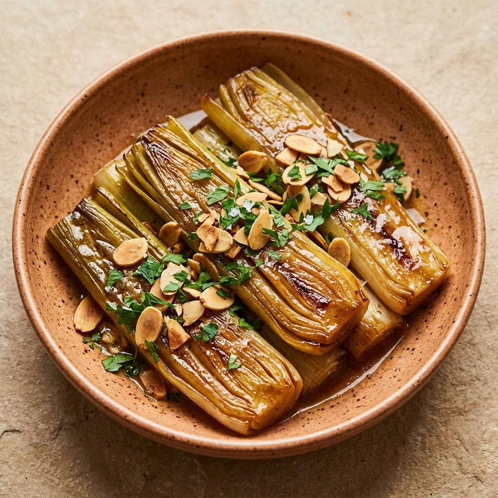 Vegan Braised Leeks with Toasted Almonds