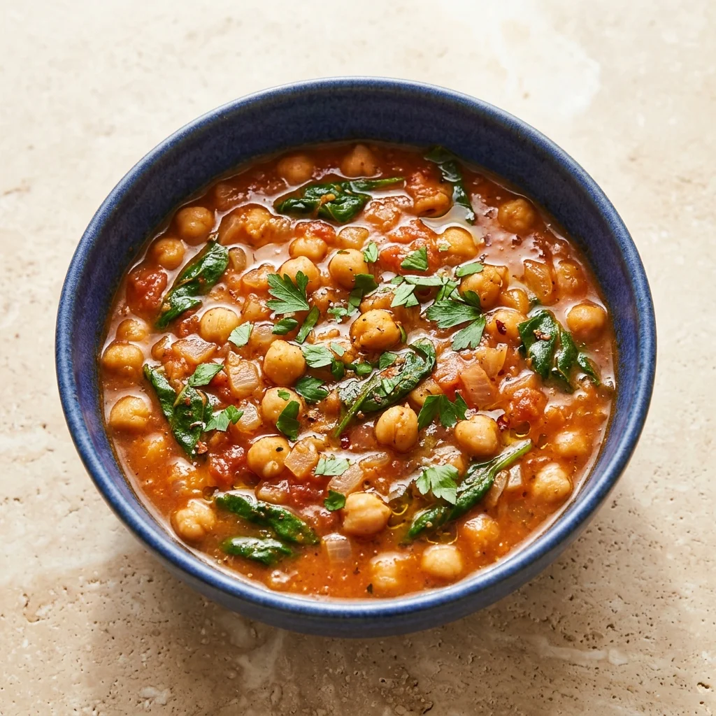 Vegan Chickpea Tomato Soup with Spinach