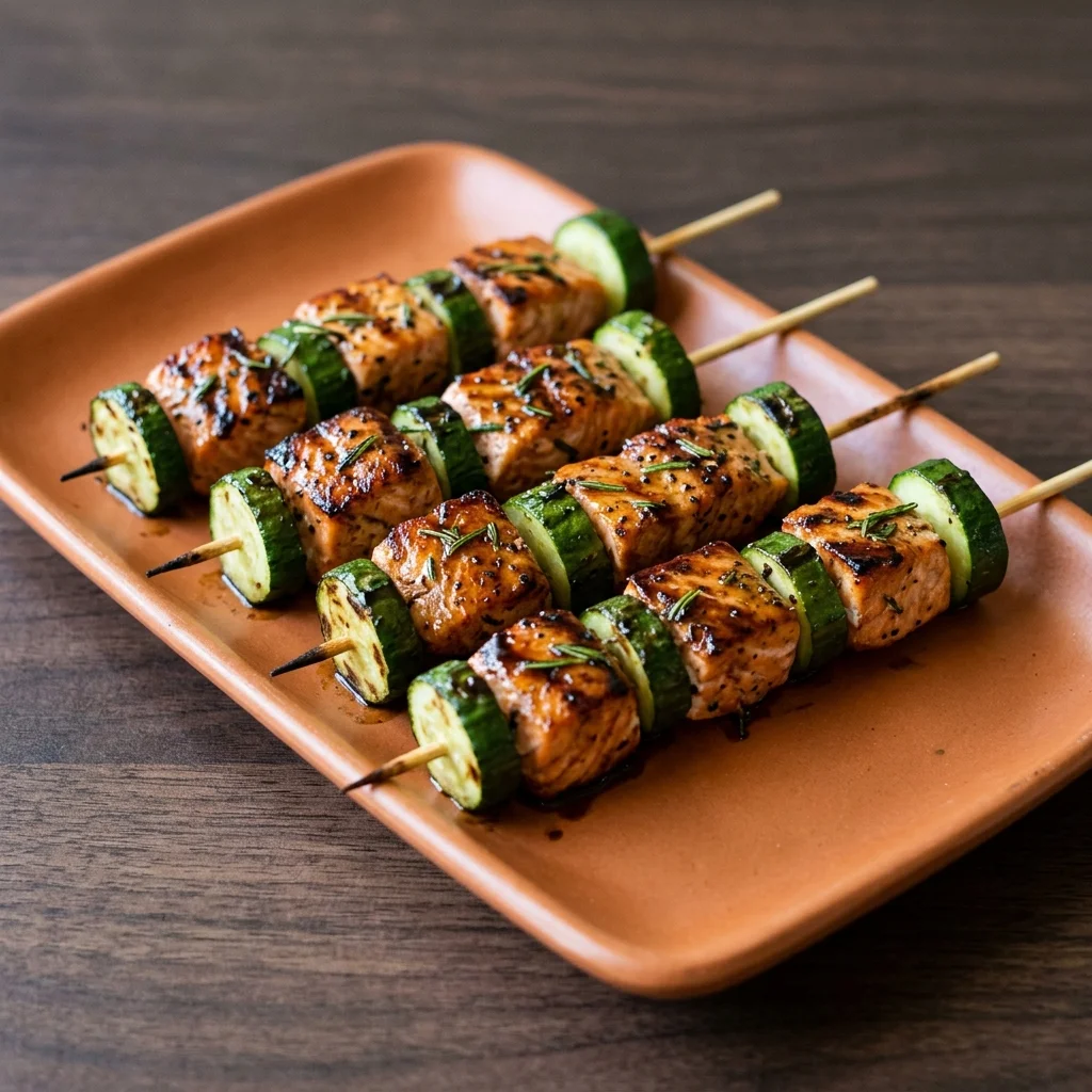 Balsamic-Rosemary Salmon Cucumber Skewers
