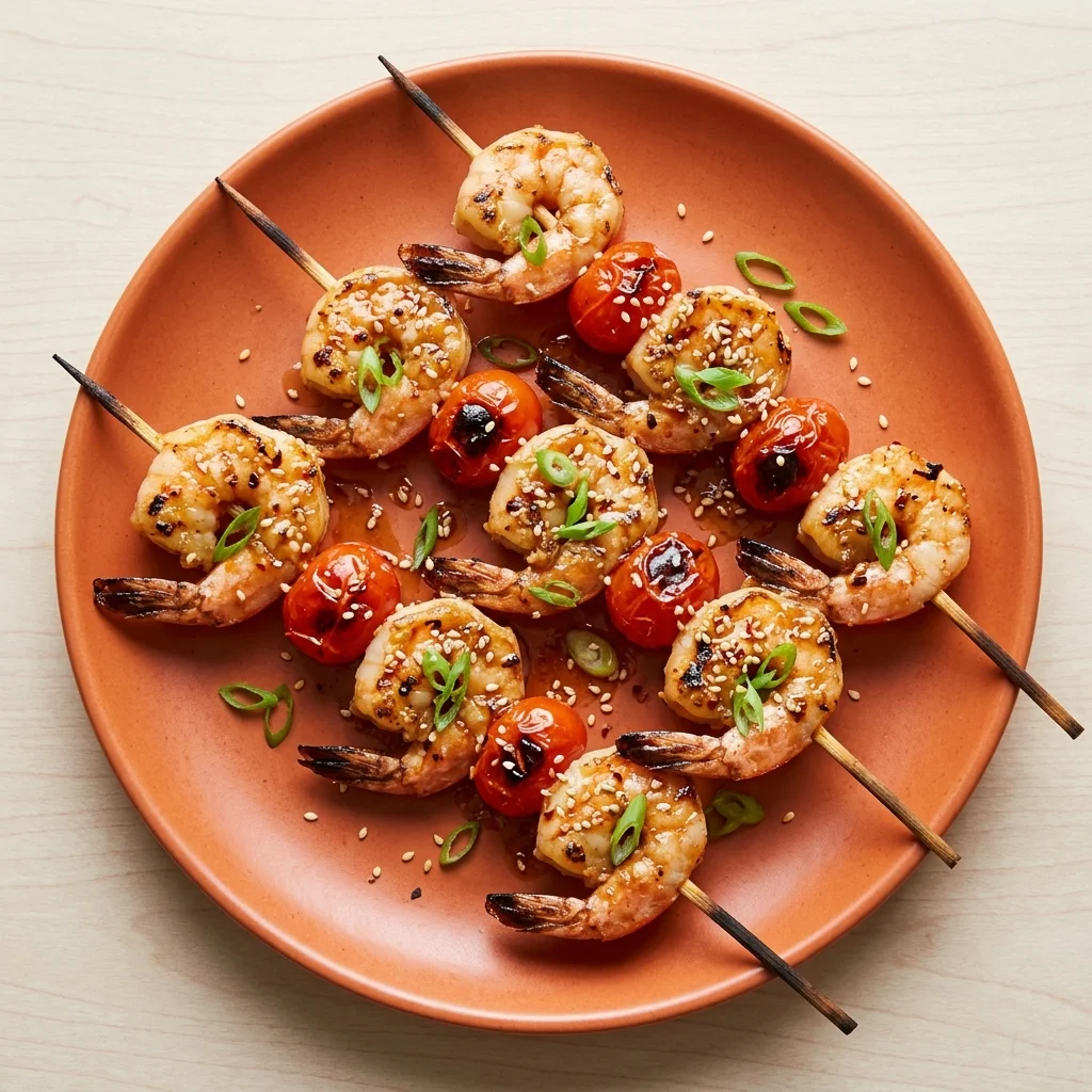 Miso-Sesame Shrimp and Tomato Skewers