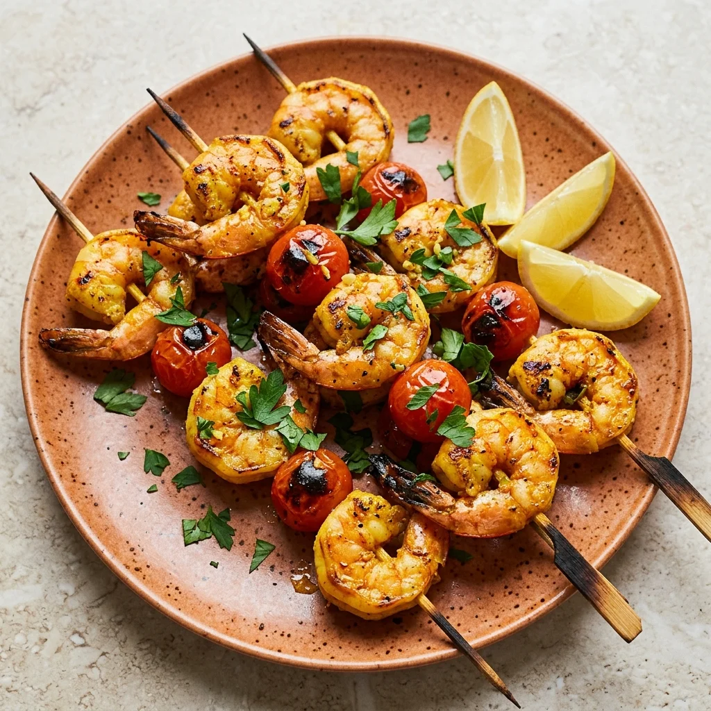 Turmeric-Ginger Shrimp & Tomato Skewers