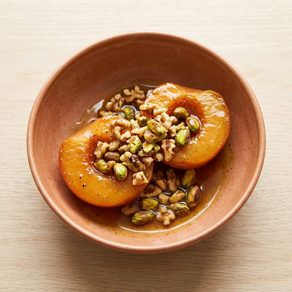 Cinnamon-Walnut Poached Peaches with Pistachios