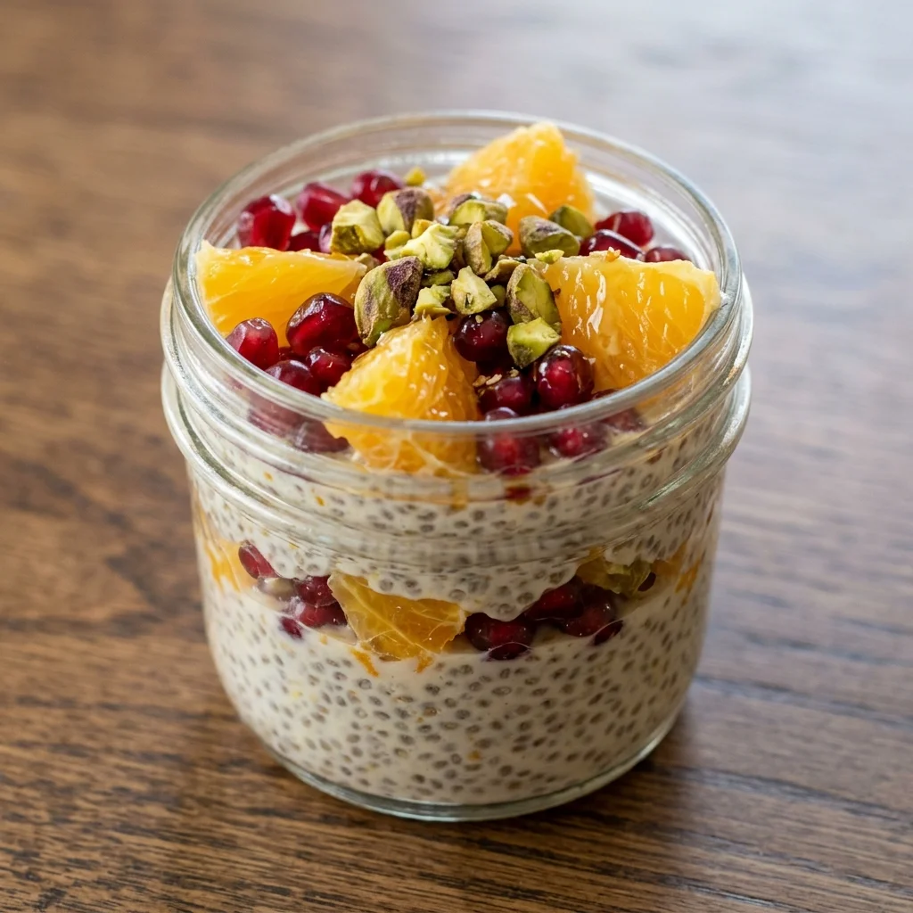 Orange-Pistachio Pomegranate Chia Pudding