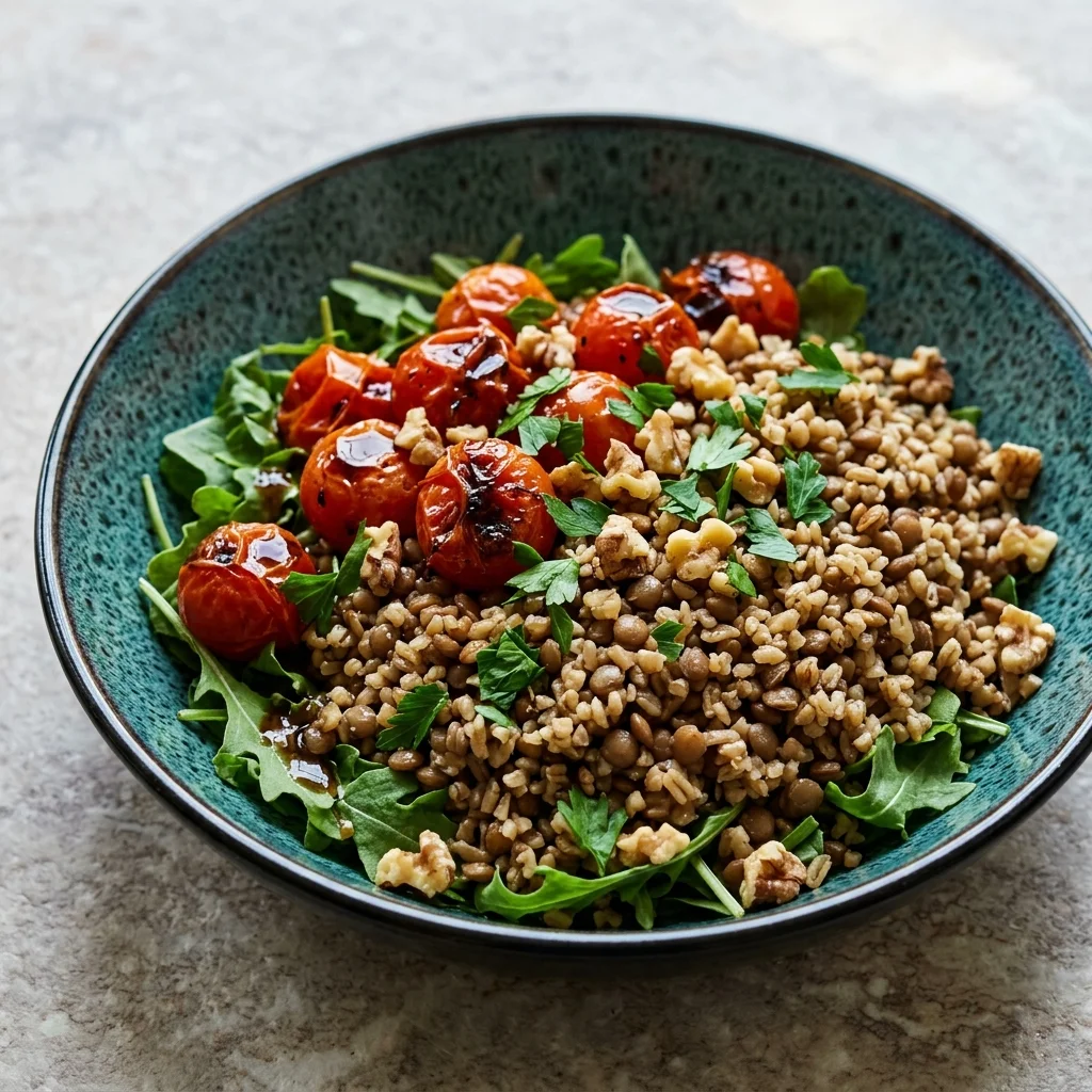 Balsamic-Rosemary Lentil & Bulgur Bowl with Tomatoes