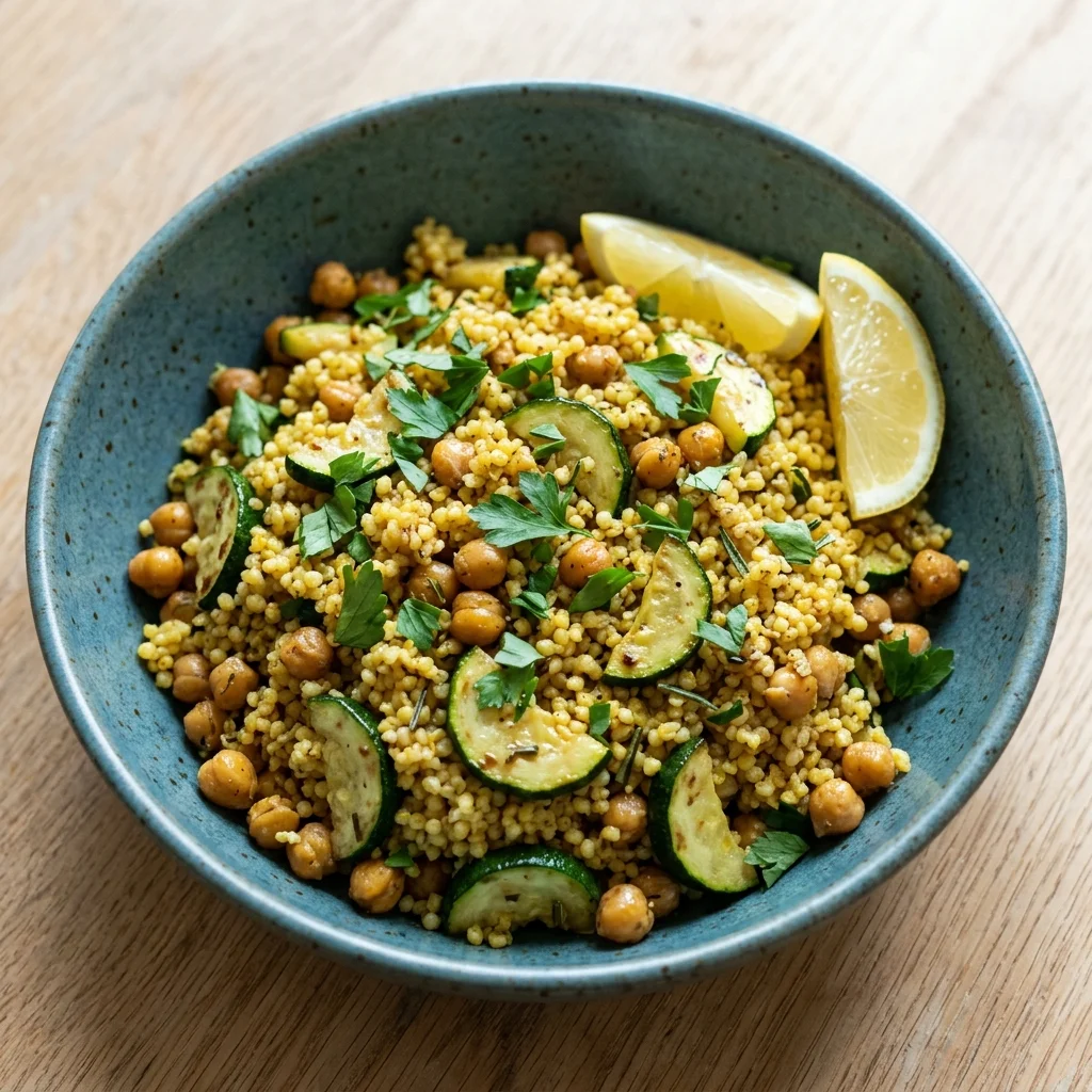 Balsamic-Rosemary Millet Pilaf with Chickpeas & Zucchini