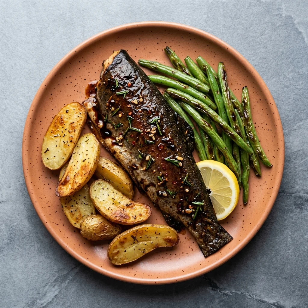 Balsamic-Rosemary Trout with Green Beans & Fingerling Potatoes