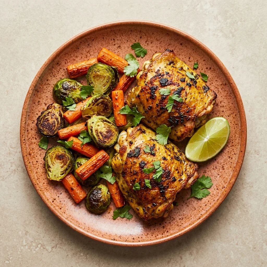 Sheet Pan Cilantro-Lime Chicken Thighs with Brussels Sprouts & Carrots