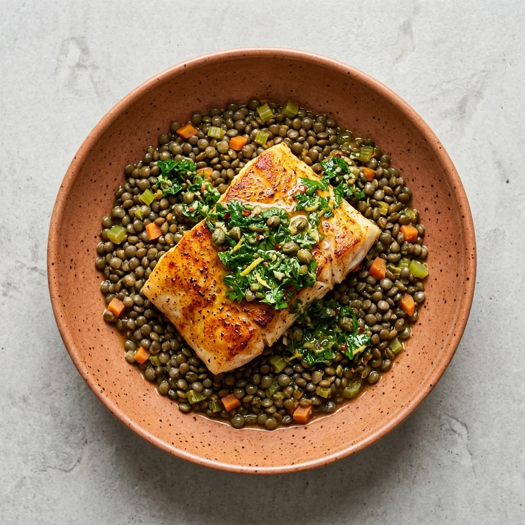 Cod with Lentils and Salsa Verde