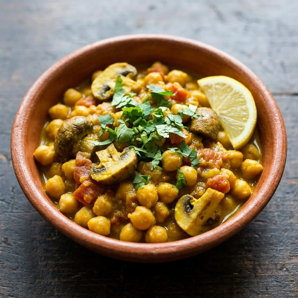 Golden Coconut Curry Chickpea Tagine with Mushrooms