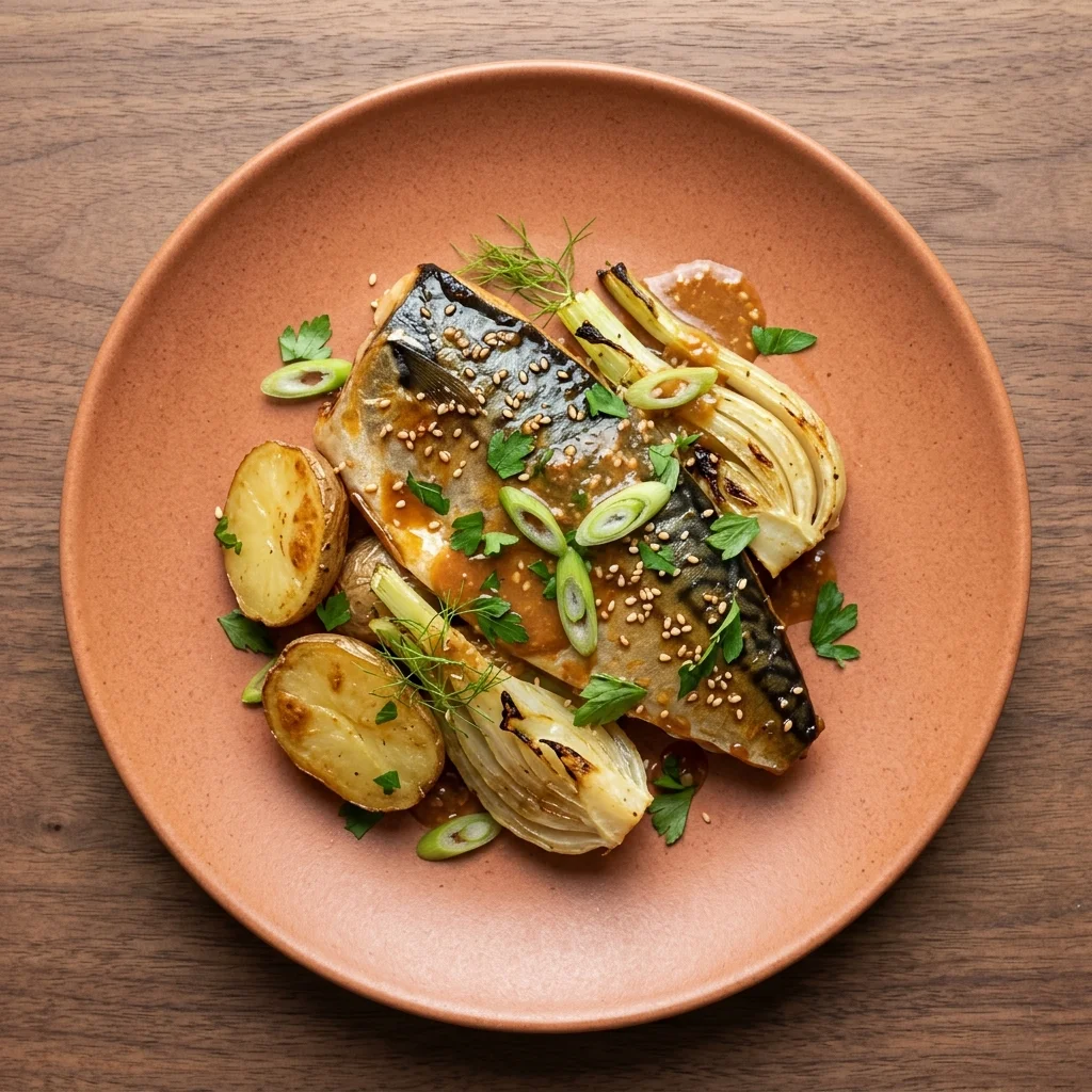 Miso-Sesame Mackerel Sheet-Pan Dinner with Fennel & New Potatoes