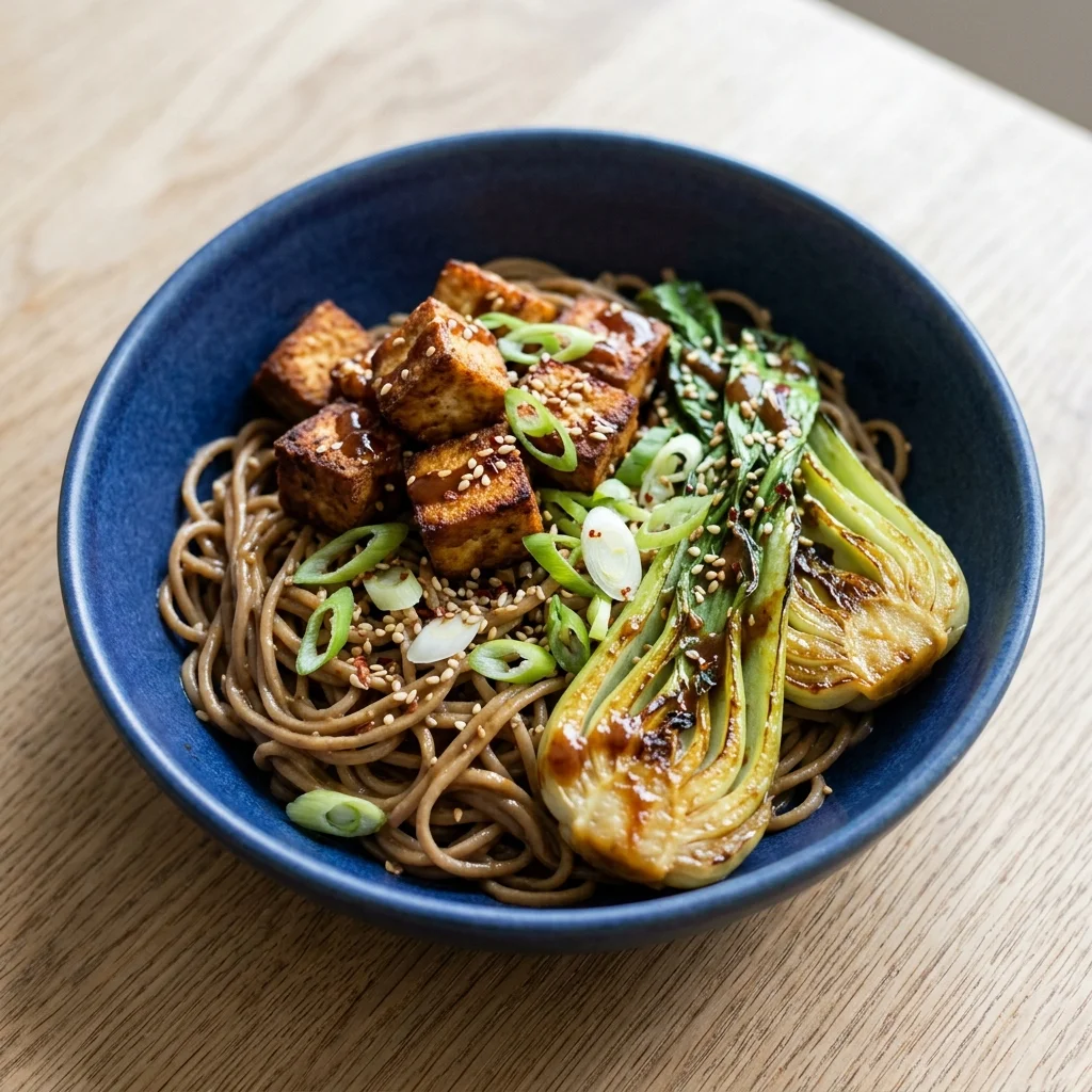 Miso-Sesame Soba Noodles with Crispy Tofu & Bok Choy