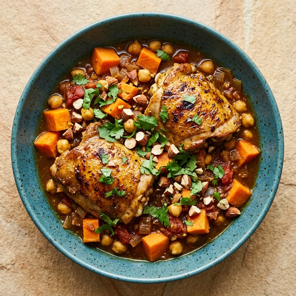 Moroccan Cinnamon-Spice Chicken Thighs with Sweet Potatoes