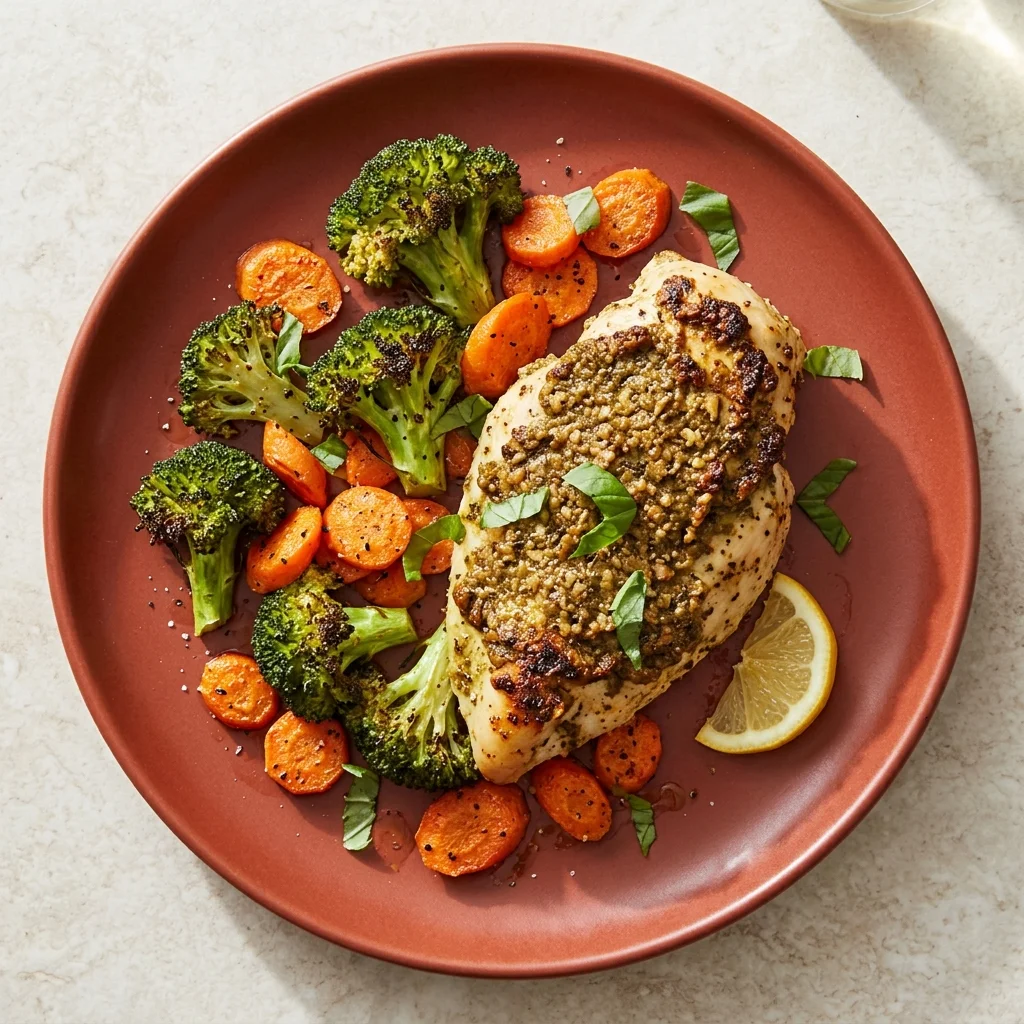 Pesto-Walnut Sheet-Pan Chicken with Broccoli & Carrots
