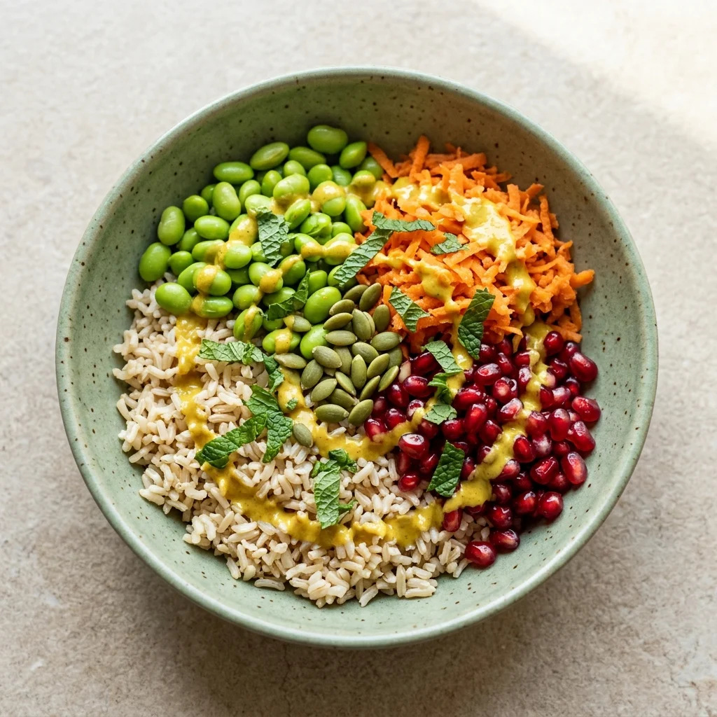 Pomegranate & Mint Brown Rice Bowl with Edamame and Carrots