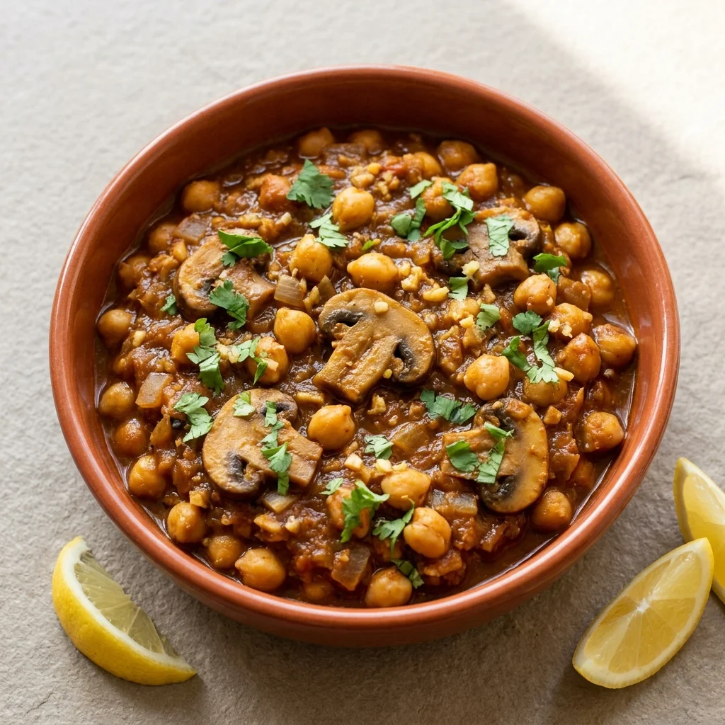Tomato-Ginger Masala Chickpeas with Mushrooms