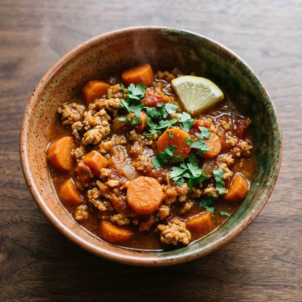 Tomato-Ginger Masala Ground Turkey Stew with Carrots