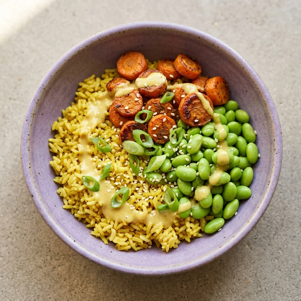 Turmeric-Ginger Brown Rice Bowl with Edamame and Carrots
