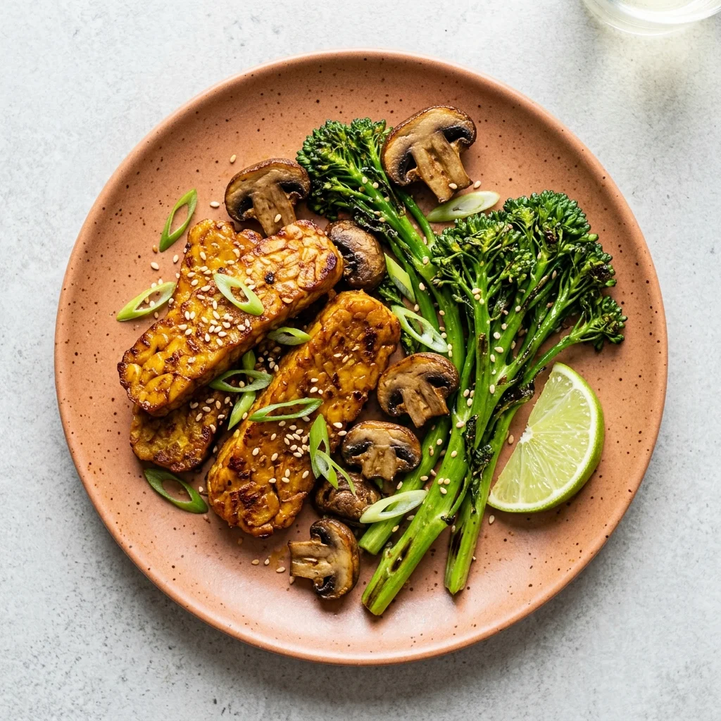 Turmeric-Ginger Tempeh Sheet-Pan Dinner with Broccolini & Mushrooms