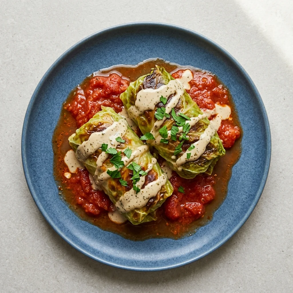 Za'atar-Tahini Stuffed Cabbage Leaves with Lentils & Millet