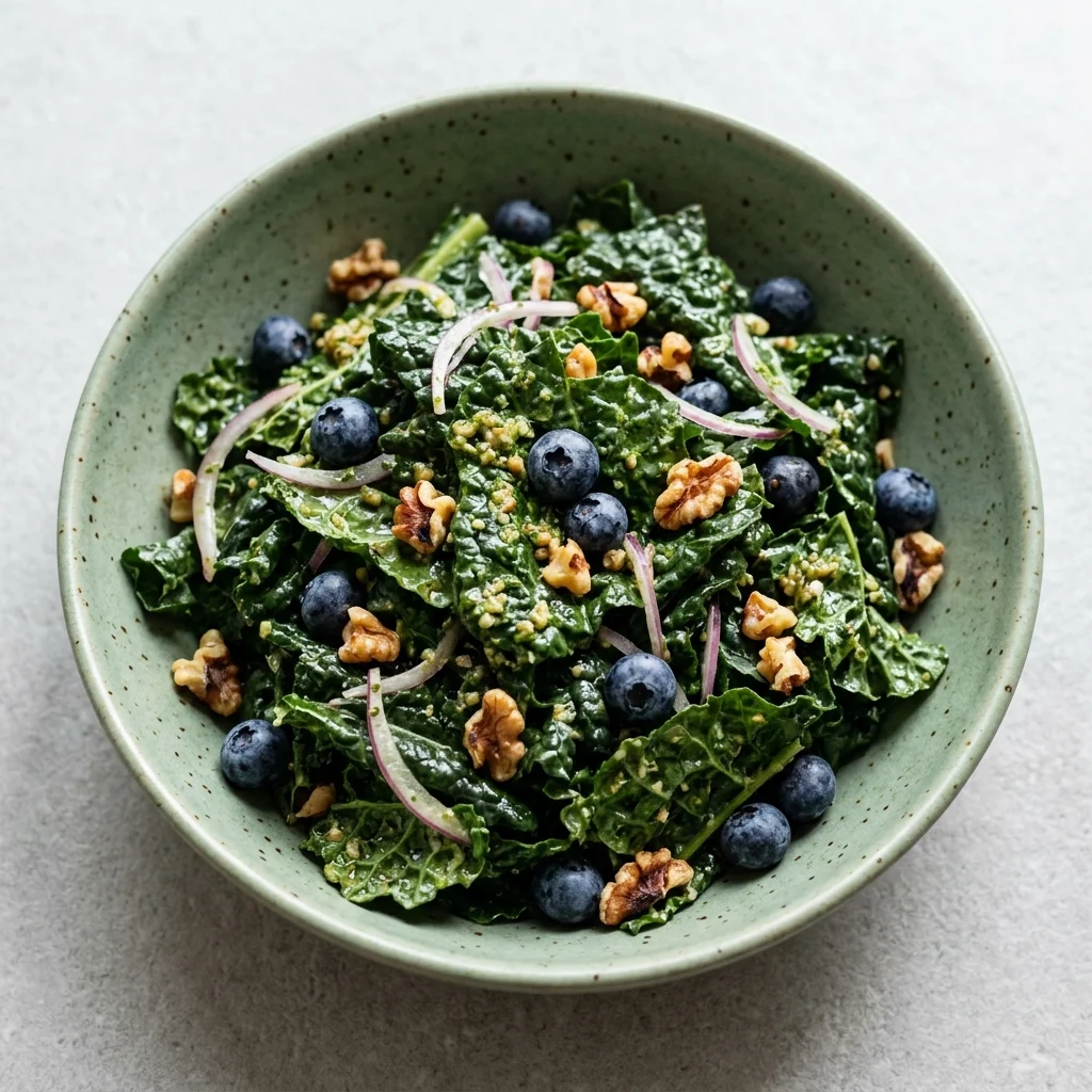 Kale & Blueberry Salad with Walnut Pesto Dressing