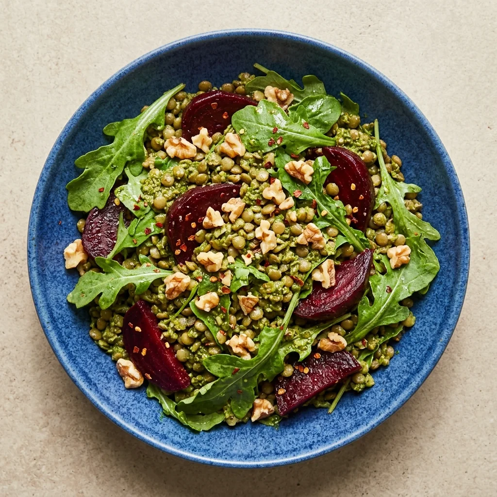Pesto-Walnut Lentil and Roasted Beet Salad