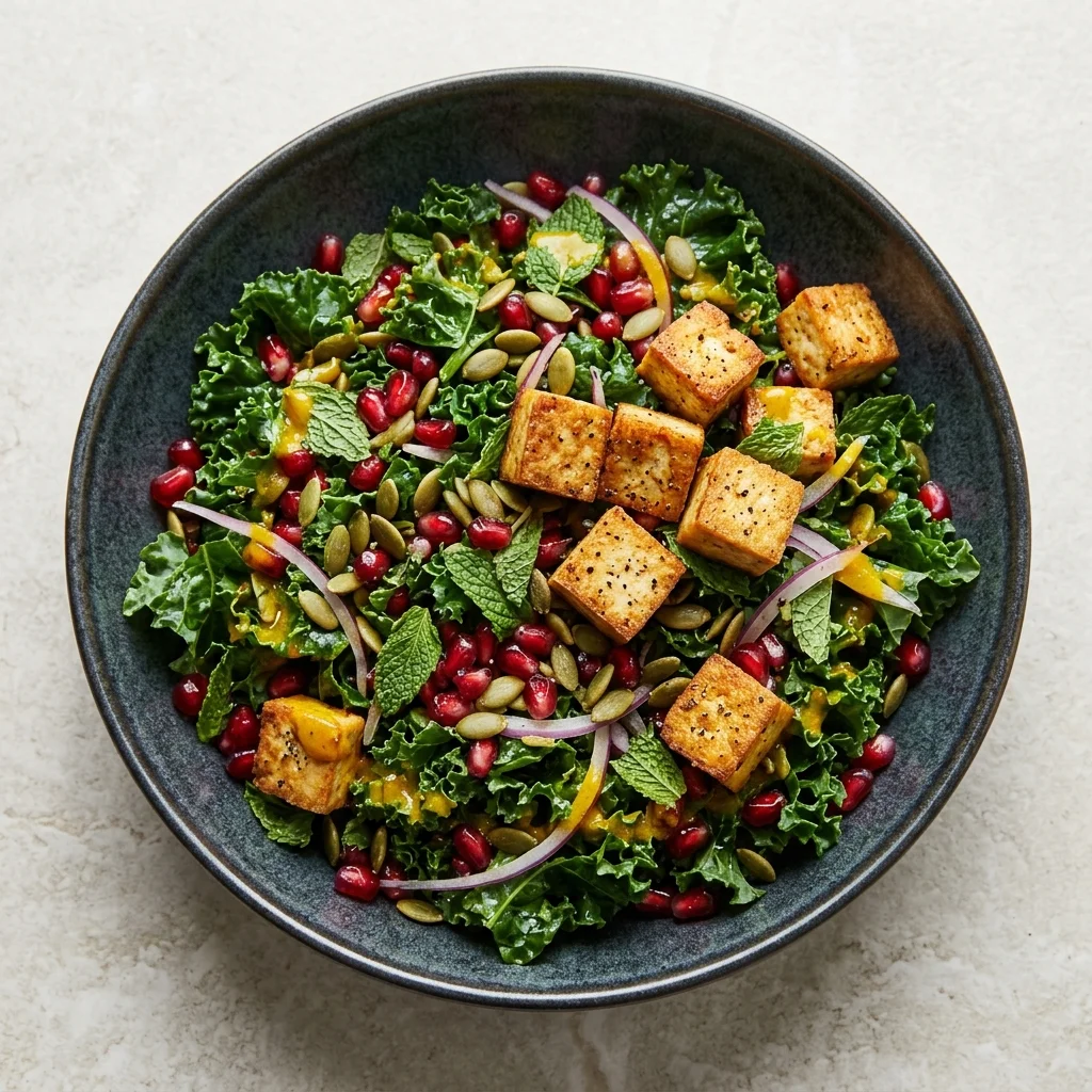 Pomegranate & Mint Tofu Kale Salad