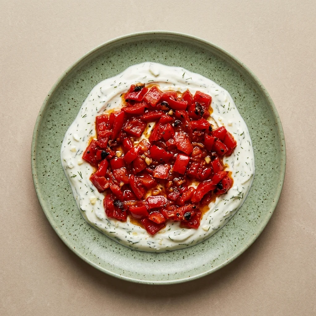 Roasted Red Pepper Relish with Garlic-Dill Yogurt