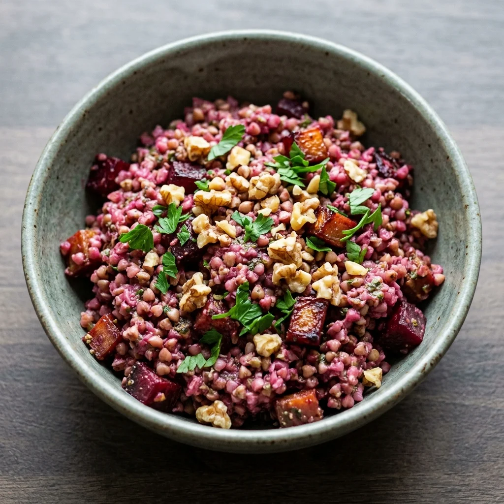Pesto-Walnut Buckwheat Beet Pilaf