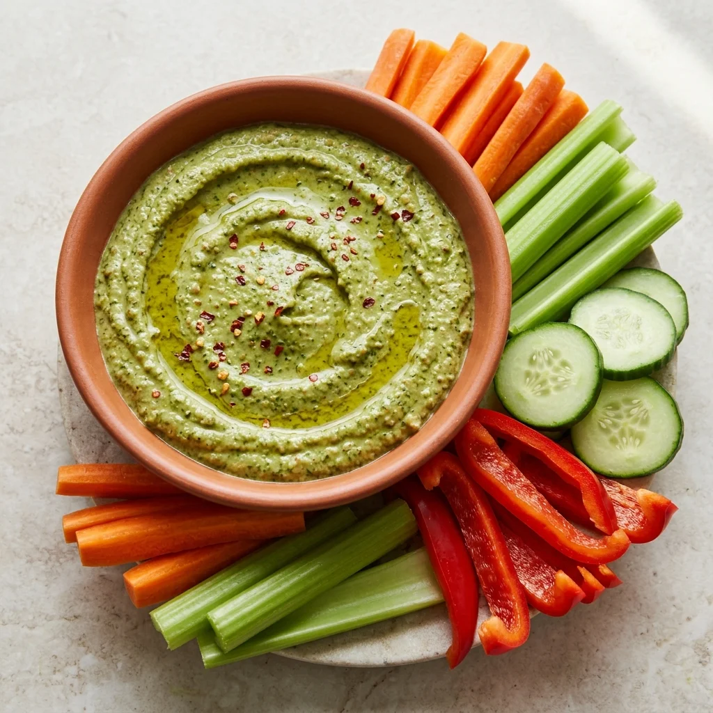 Pesto-Walnut Red Lentil Dip with Veggie Dippers