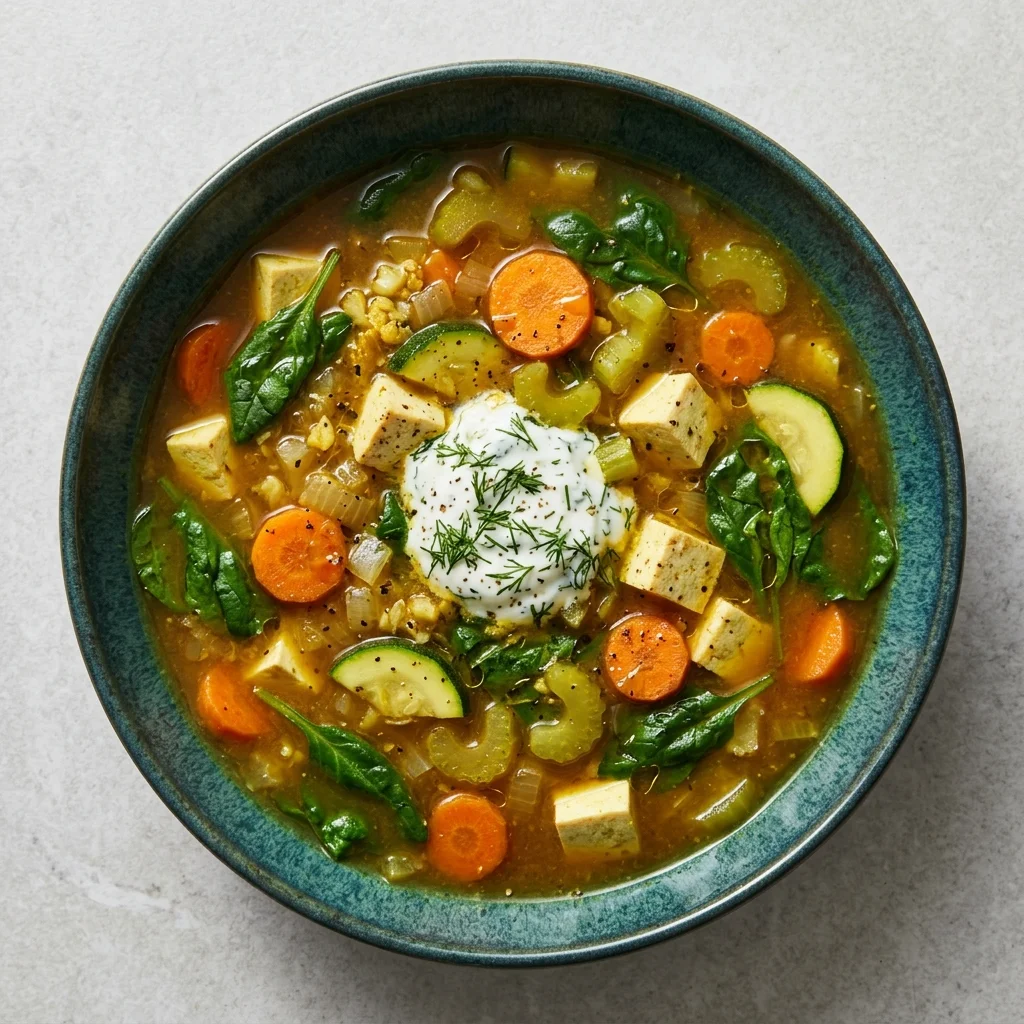 Garlic-Dill Miso Vegetable Soup with Tofu