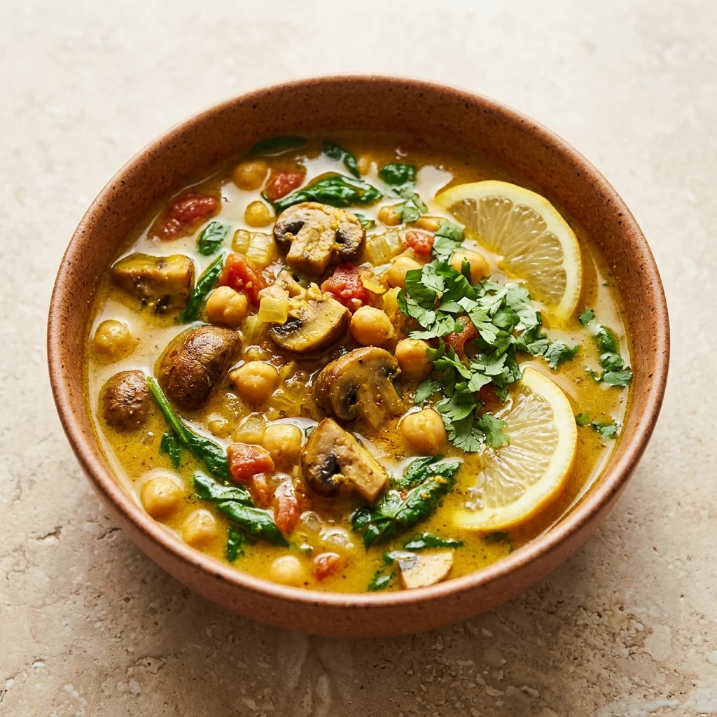 Golden Coconut Curry Mushroom Chickpea Stew