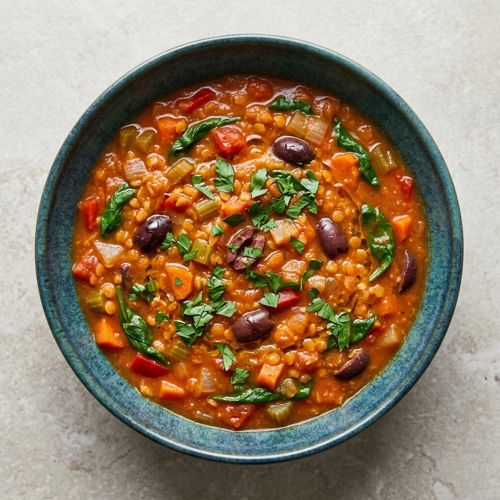 Mediterranean Tomato-Olive Lentil Soup