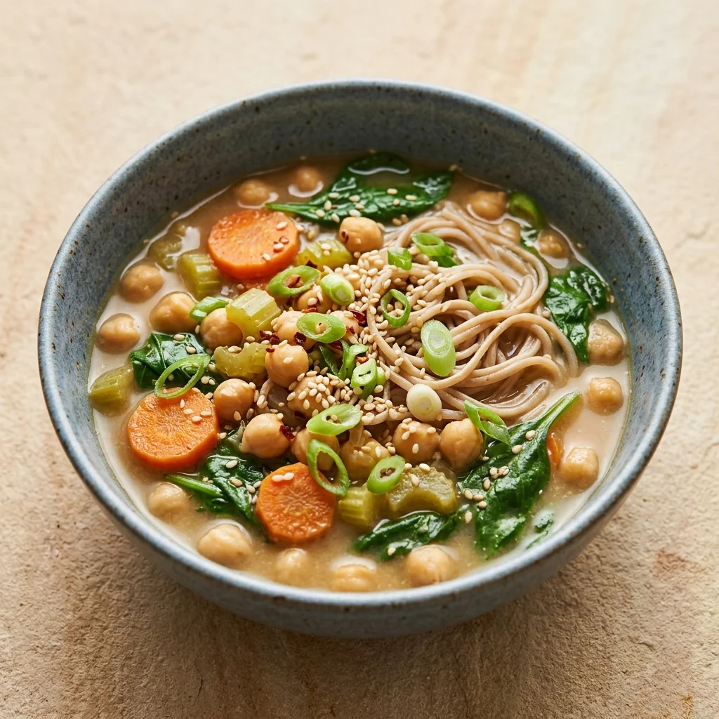 Miso-Sesame Chickpea Noodle Soup