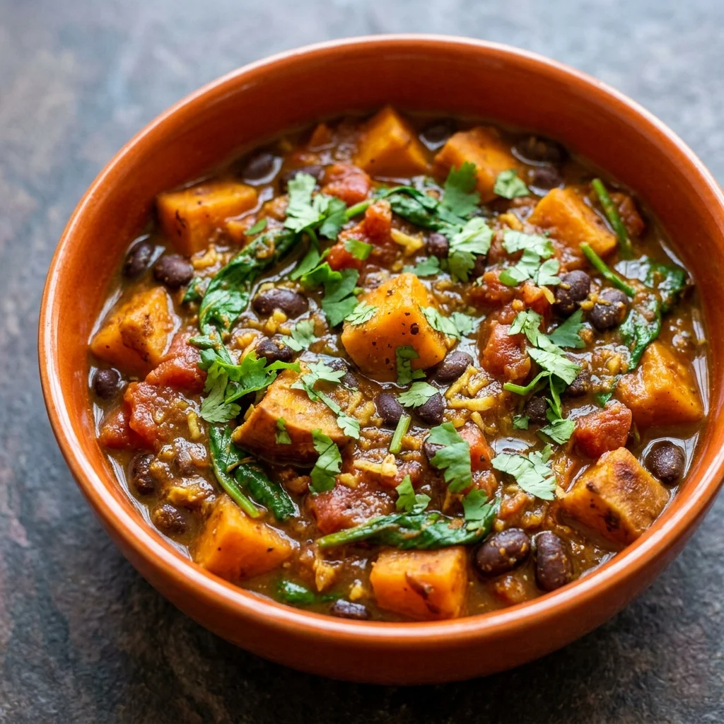 Tomato-Ginger Masala Black Bean & Sweet Potato Stew