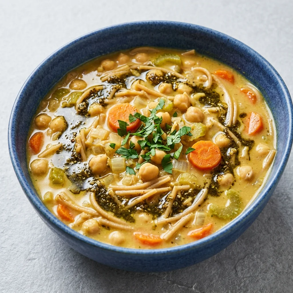 Za'atar-Tahini Chickpea Noodle Soup