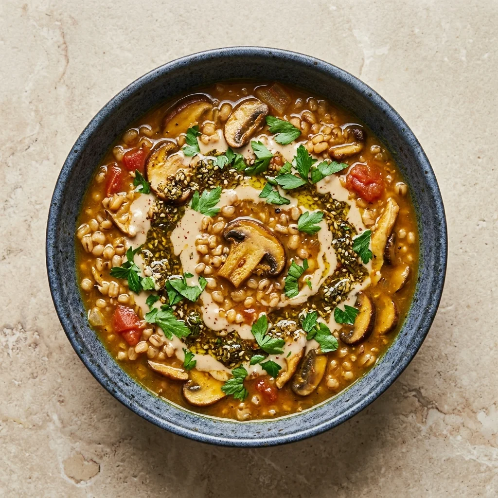 Za'atar-Tahini Mushroom Sorghum Soup