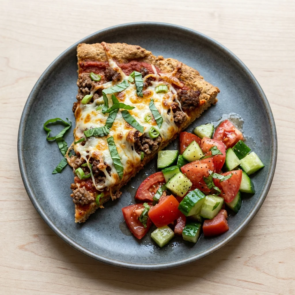 Tomato-Basil Beef Pizza with Tomato-Cucumber Salad