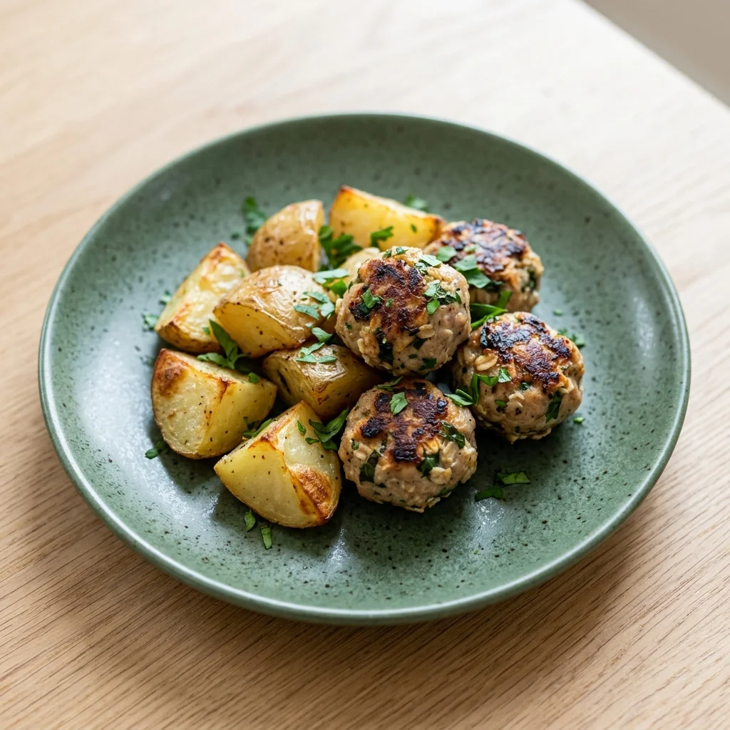 Basil-Parsley Turkey Meatball Bites with Roasted Potato