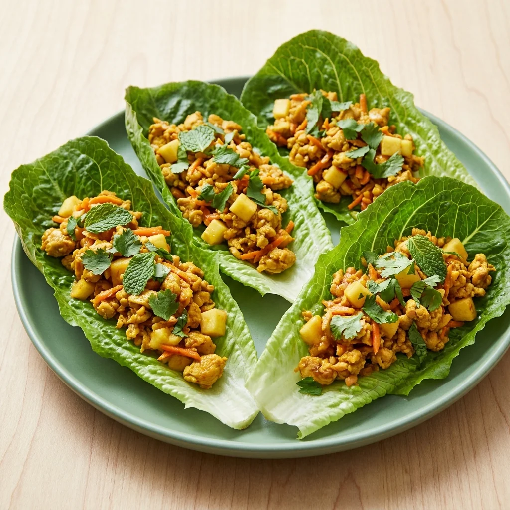 Ginger-Turmeric Chicken Lettuce Cups with Apple
