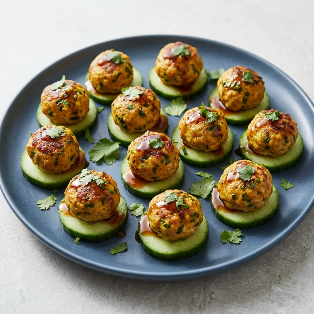 Ginger-Turmeric Turkey Meatball Bites with Cucumber