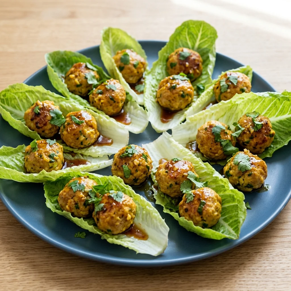 Ginger-Turmeric Turkey Meatball Bites with Romaine