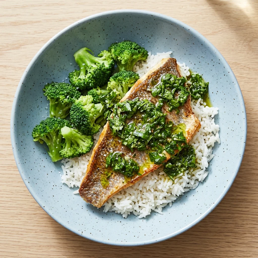 Basil-Parsley Snapper Rice Bowl with Broccoli