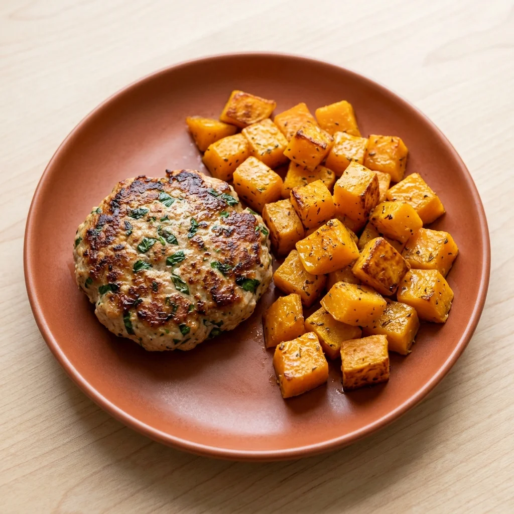 Basil-Parsley Turkey Burgers with Roasted Butternut Squash