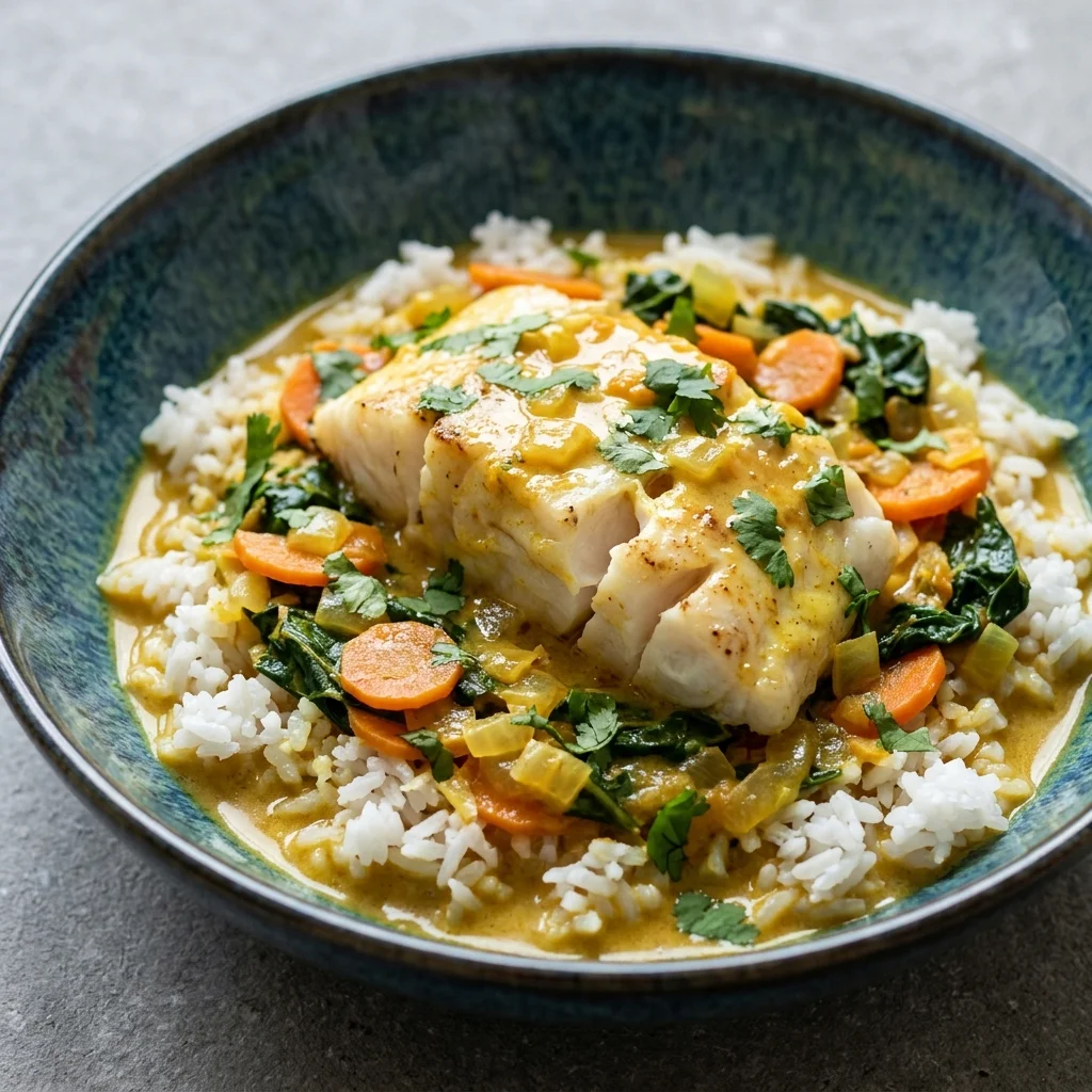 Swiss Chard Coconut Curry Cod