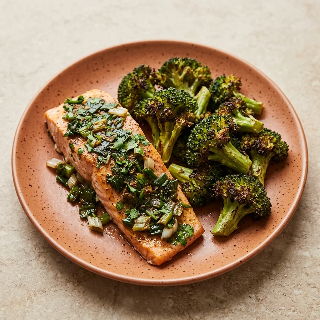 Coriander-Scallion Salmon with Roasted Broccoli